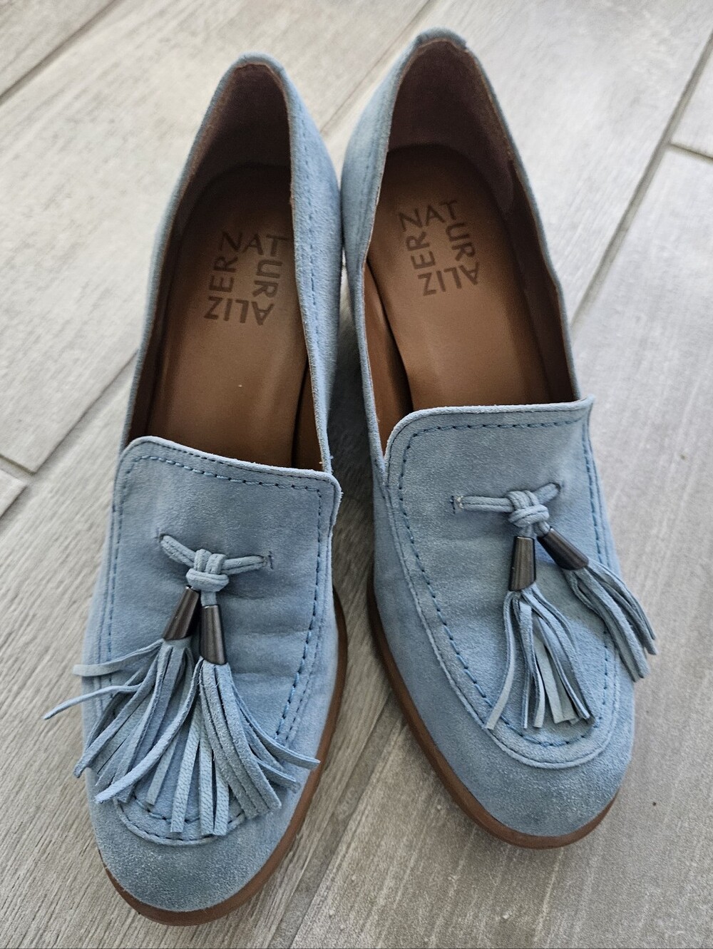 Naturalizer Trixie Suede Block Heel Tassel Loafers - Muted Blue